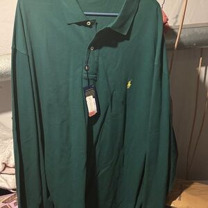 Polo by Ralph Lauren Forest Green Long-Sleeve Pique Polo with Yellow Pony